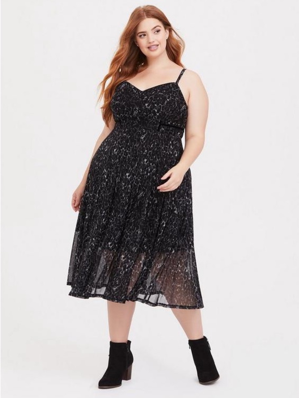 🌿2/$25 • Torrid Dark Grey Leopard Mesh Midi Dress